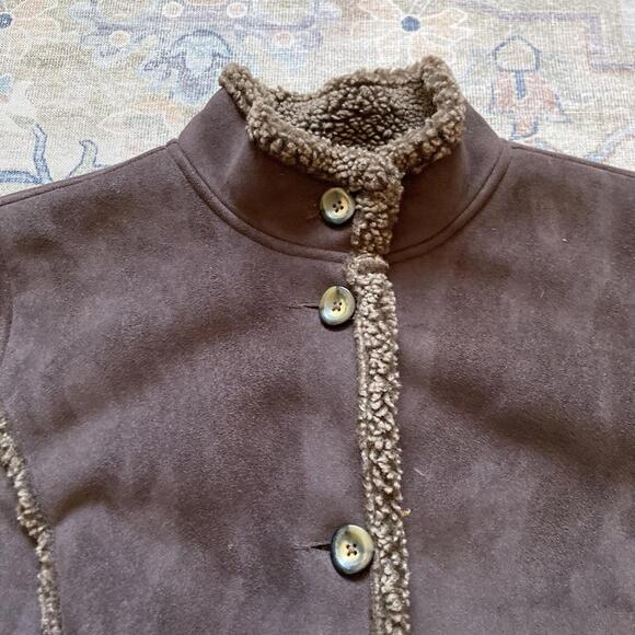 Vintage LL Bean Shearling Jacket Womens Large Brown Sherpa Lined Suede Coat - Picture 4 of 9